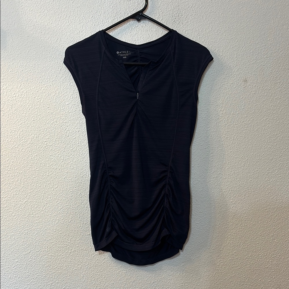 Athleta Blue Ruched Cap Sleeve Blouse